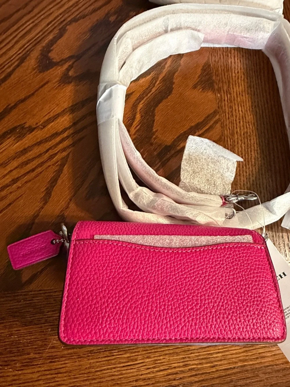 Coach Fuchsia Pebbled Leather Crossbody Wallet with Strap - Picture 3 of 7